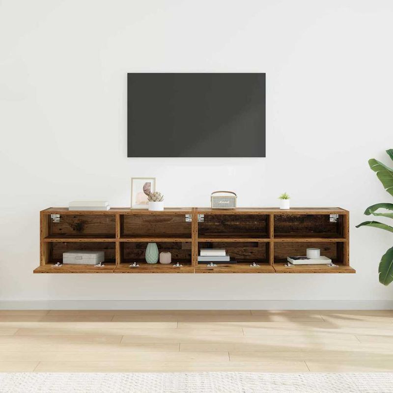Casa si Gradina - Mobilier - Comode si corpuri - Comode - Dulapuri pentru TV Pe perete 2 pcs Lemn Vechi 80 x 30 x 30 cm - Infinity.ro