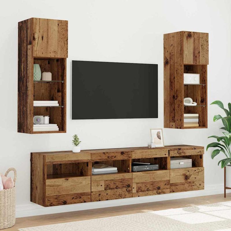 Casa si Gradina - Mobilier - Comode si corpuri - Comode - Dulapuri pentru TV Pe perete 2 pcs Lemn Vechi 40 x 30 x 40 cm - Infinity.ro