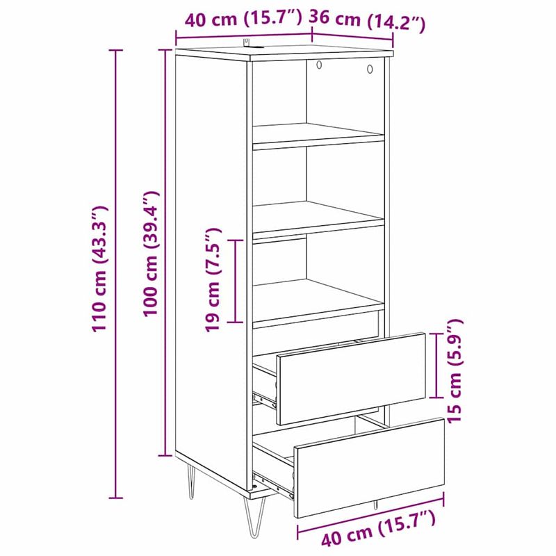 Casa si Gradina - Mobilier - Comode si corpuri - Comode - Bufet cu sertar Stejar Artizanal 40 x 36 x 110 cm Lemn compozit - Infinity.ro