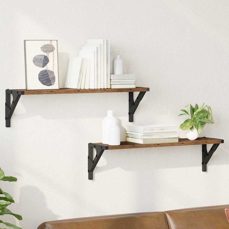 Casa si Gradina - Mobilier - Biblioteci si rafturi - Rafturi - Semele de perete cu raft 2 pcs Lemn Vechi 60 x 15 x 15,5 cm - Infinity.ro