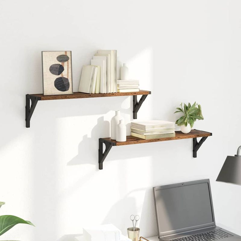 Casa si Gradina - Mobilier - Biblioteci si rafturi - Rafturi - Semele de perete cu raft 2 pcs Lemn Vechi 60 x 15 x 15,5 cm - Infinity.ro