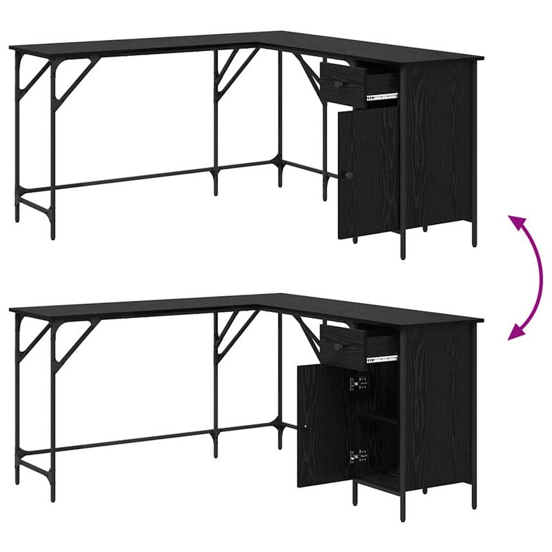 Casa si Gradina - Mobilier - Mese si birouri - Birouri - Birou Stejar Negru 141 x 141 x 75 cm Lemn compozit - Infinity.ro