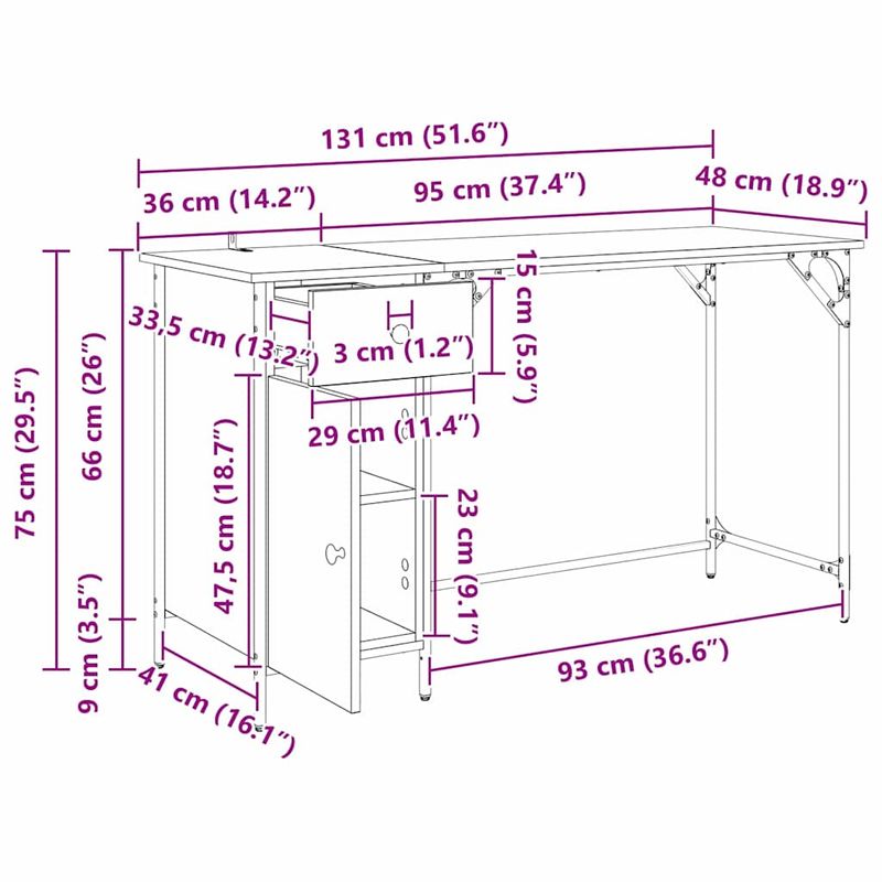 Casa si Gradina - Mobilier - Mese si birouri - Birouri - Birou de calculator Stejar Negru 131 x 48 x 75 cm Lemn compozit - Infinity.ro