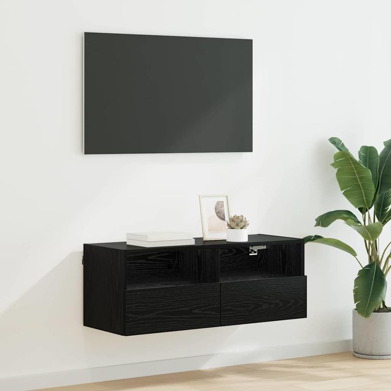 Casa si Gradina - Mobilier - Comode si corpuri - Comode - Dulap TV de perete Stejar Negru 80 x 30 x 30 cm Lemn compozit - Infinity.ro