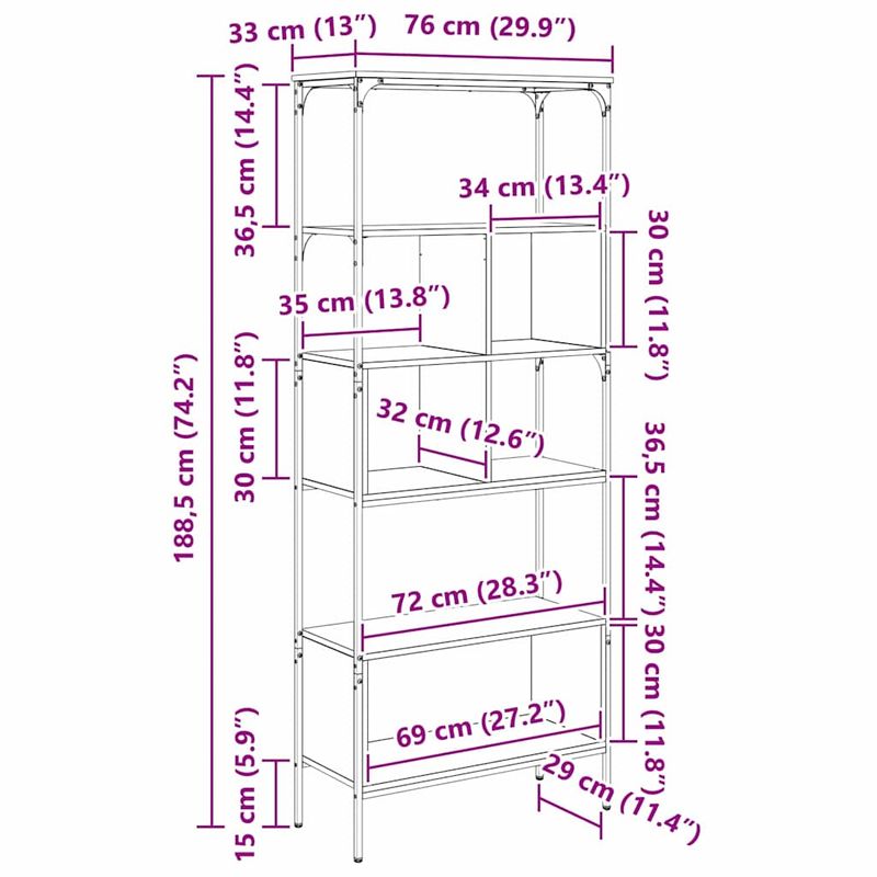 Casa si Gradina - Mobilier - Biblioteci si rafturi - Biblioteci - Biblioteca Lemn Vechi 76 x 33 x 188,5 cm Lemn compozit - Infinity.ro