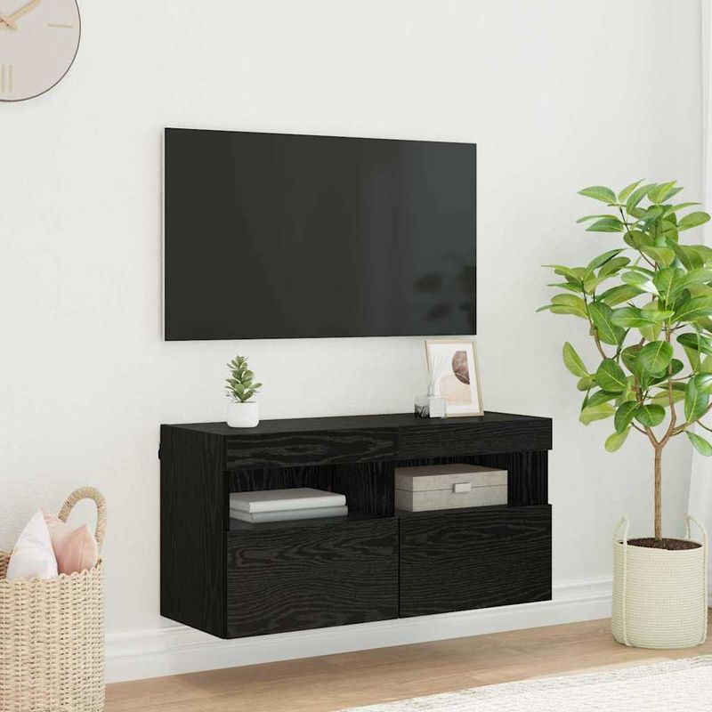 Casa si Gradina - Mobilier - Comode si corpuri - Comode - Dulap TV de perete Stejar Negru 80 x 30 x 40 cm Lemn compozit - Infinity.ro