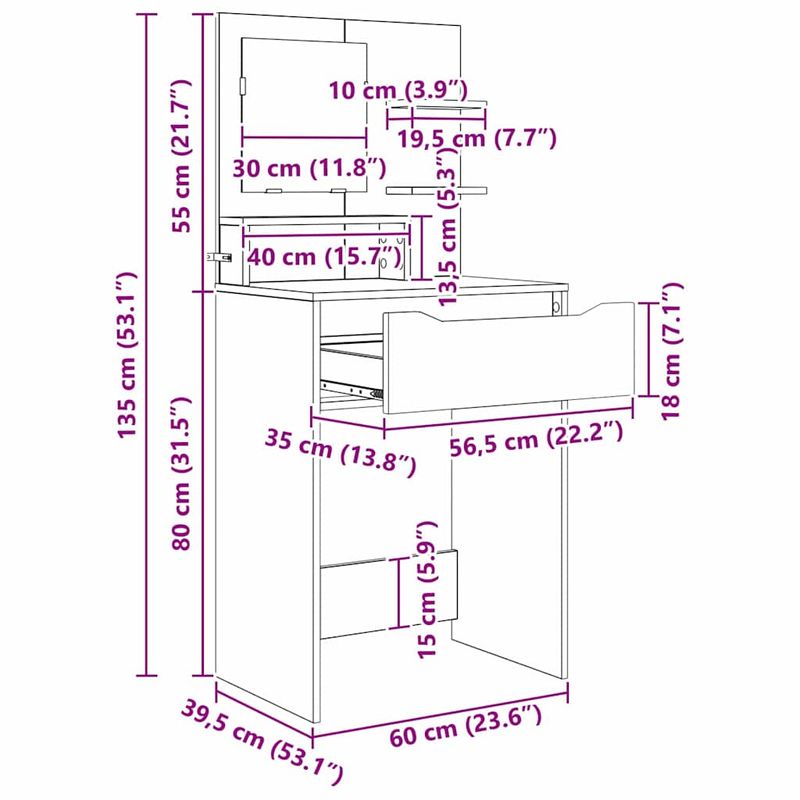 Casa si Gradina - Mobilier - Comode si corpuri - Masute de toaleta - Mese de toaleta pentru dormitor cu sertar cu raft Stejar inchis - Infinity.ro