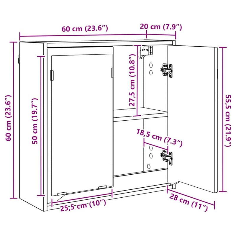 Casa si Gradina - Mobilier - Mobilier baie - Corpuri baie - Dulap cu oglinda pentru baie Stejar inchis 60 x 20 x 60 cm - Infinity.ro