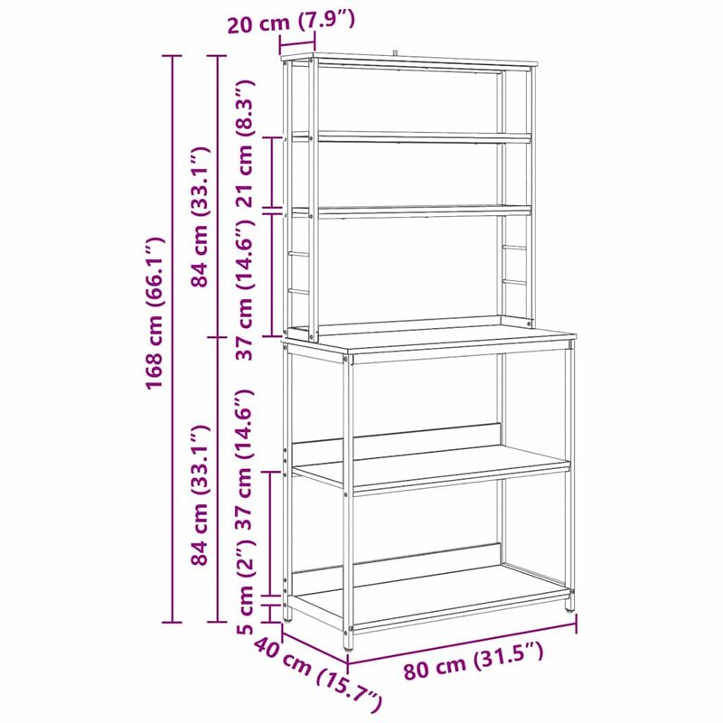 Casa si Gradina - Mobilier - Biblioteci si rafturi - Biblioteci - Raft de bucatarie Stejar Negru 80 x 40 x 168 cm Lemn compozit - Infinity.ro