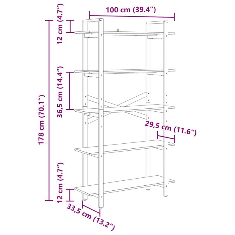 Casa si Gradina - Mobilier - Biblioteci si rafturi - Biblioteci - Raft pentru carti Gri Sonoma 100 x 33,5 x 178 cm Lemn compozit - Infinity.ro