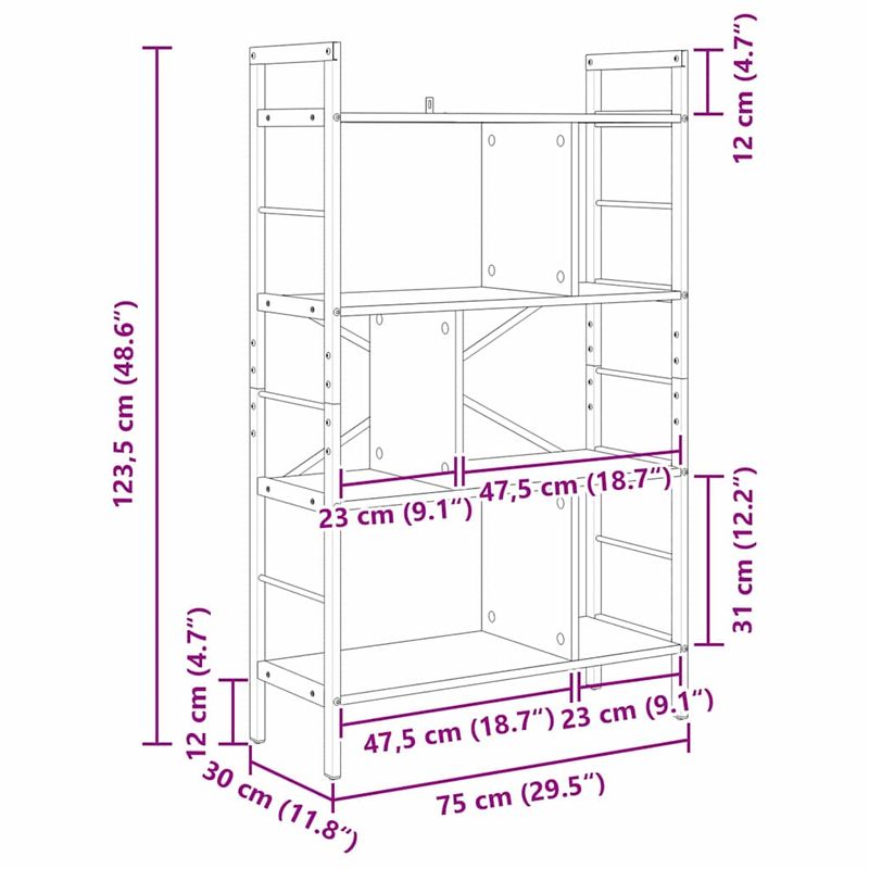 Casa si Gradina - Mobilier - Biblioteci si rafturi - Biblioteci - Raft pentru carti Lemn Vechi 75 x 30 x 123,5 cm Lemn compozit - Infinity.ro