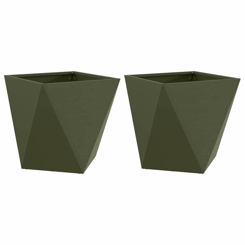 Casa si Gradina - Gradinarit si plante - Plante si ghivece - Ghivece si suporturi - Jardiniera 2 pcs Verde masliniu 40 x 40 x 40 cm Otel - Infinity.ro