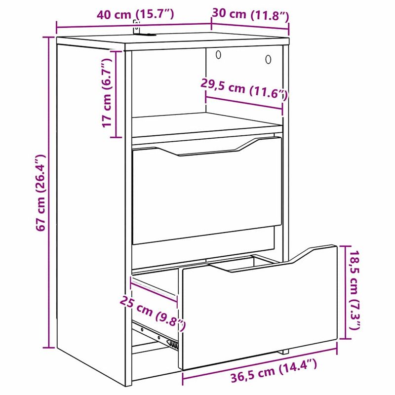 Casa si Gradina - Mobilier - Comode si corpuri - Noptiere - Noptiera Stejar Artizanal 40 x 30 x 467 cm Lemn compozit - Infinity.ro