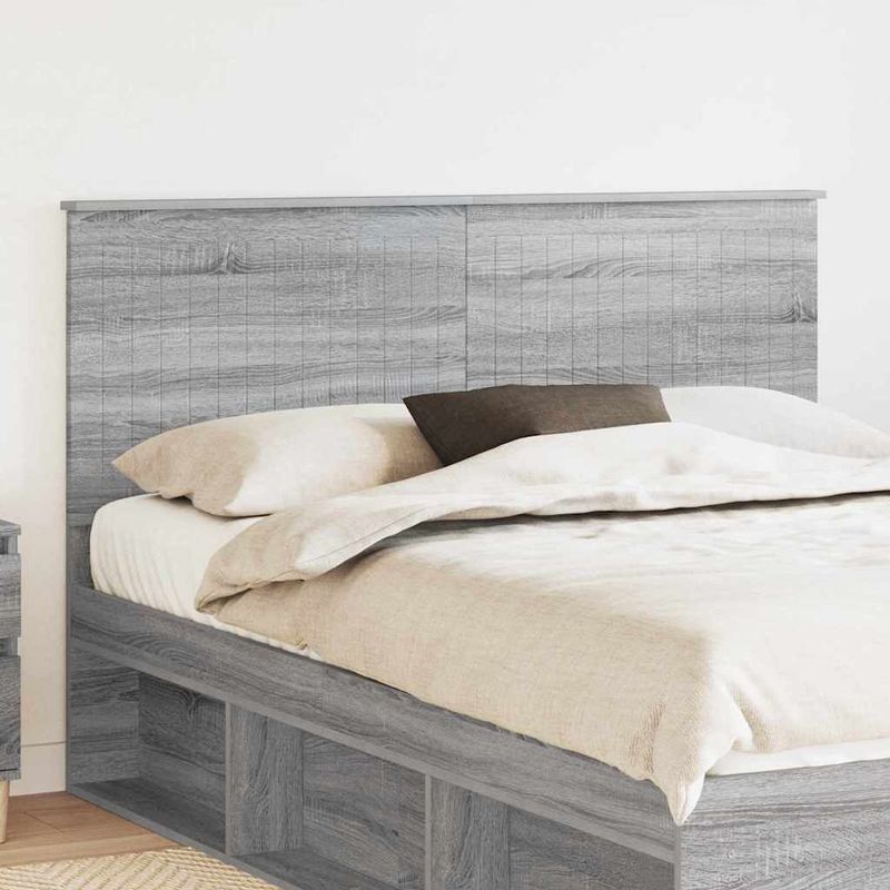 Casa si Gradina - Mobilier - Paturi si accesorii - Accesorii paturi - Tablie de pat cu aripioare gri 93x23x118/128 cm piele eco - Infinity.ro
