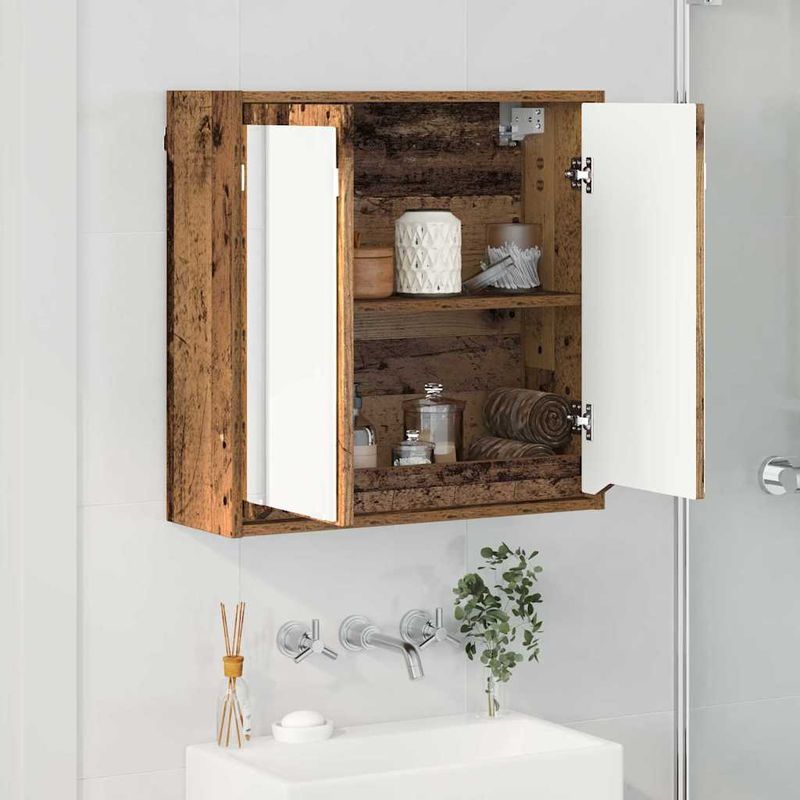 Casa si Gradina - Mobilier - Mobilier baie - Corpuri baie - Dulap cu oglinda pentru baie cu raft Lemn Vechi 60 x 20 x 60 cm - Infinity.ro
