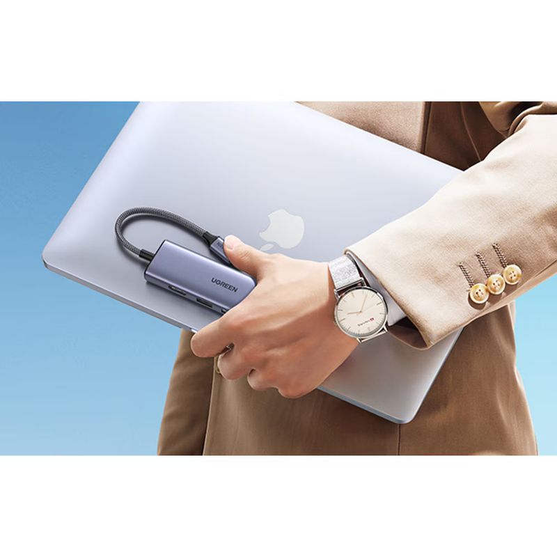 PC, gaming si accesorii - Retelistica - Hub-uri - Adaptor HUB 6-in-1 UGREEN CM511, USB-C la 3x USB 3.0, 1x HDMI 2.0, 1x SD, 1x TF, 4K, 60Hz 5Gbps, 20cm, Albastru - Infinity.ro