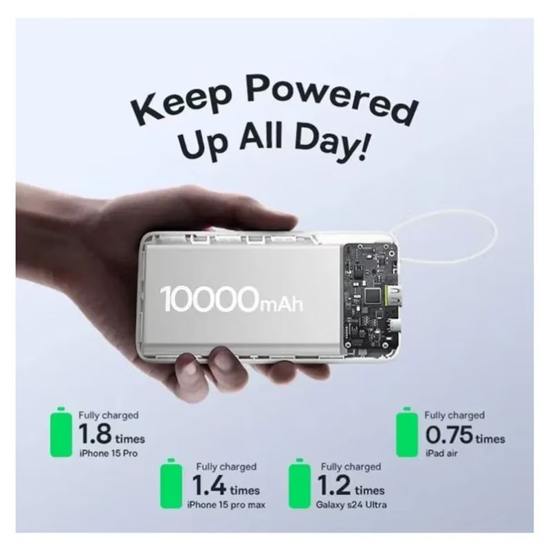 Laptop, Telefoane si Tablete - Telefoane mobile si accesorii - Accesorii Telefoane - Baterii externe - Baterie externa Baseus Bipow 2, 10000 mAh, incarcare rapida 20W, cablu USB-C incorporat, Alb - Infinity.ro