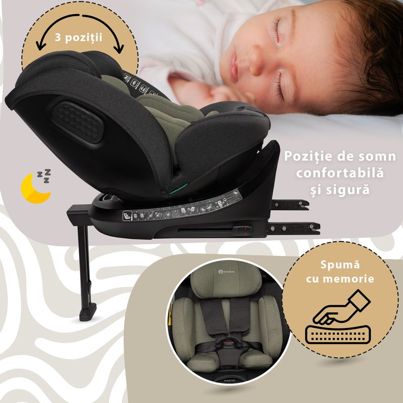 Jucarii, Copii si Bebe - Carucioare si articole de transport - Scaune auto copii - Scaun auto Appekids, I-SIZE, 40-150 cm, Rear Facing 360°, Pro Confort - Green - Infinity.ro