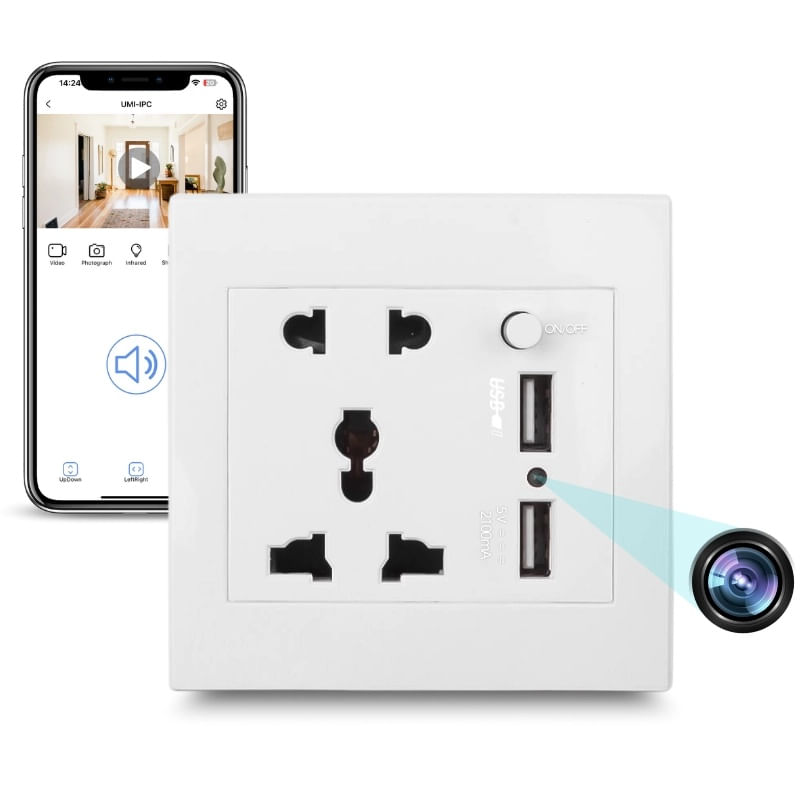 Laptop, Telefoane si Tablete - Wearables si gadgeturi - Gadgeturi - Dispozitive spionaj - Camera Spion in Priza Universala de perete iUni PR2, Wi-Fi, 32GB, Full HD, 2 porturi USB-A - Infinity.ro