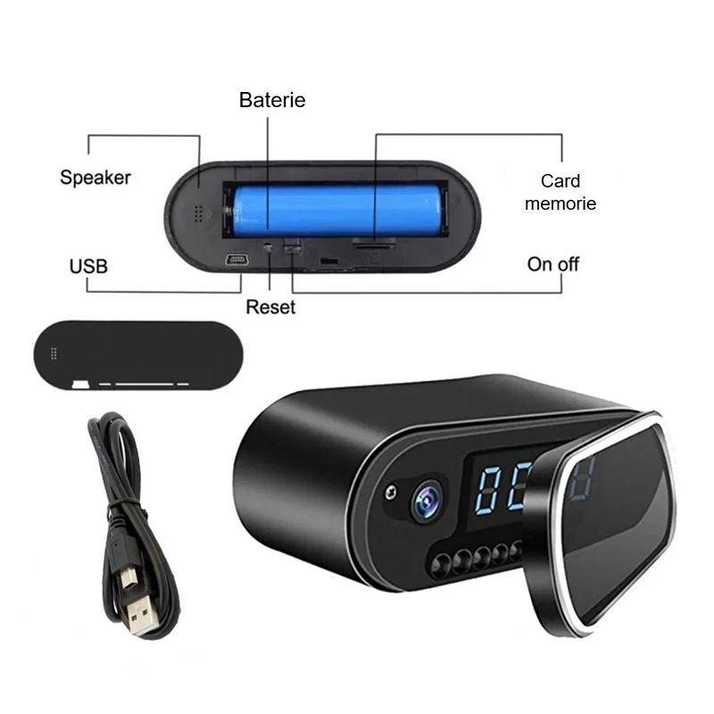 Laptop, Telefoane si Tablete - Wearables si gadgeturi - Gadgeturi - Dispozitive spionaj - Cameră spion ascunsă în ceas cu WiFi, Sinzo, Full HD 1080P, detectare mișcare, negru, inclus 32GB - Infinity.ro