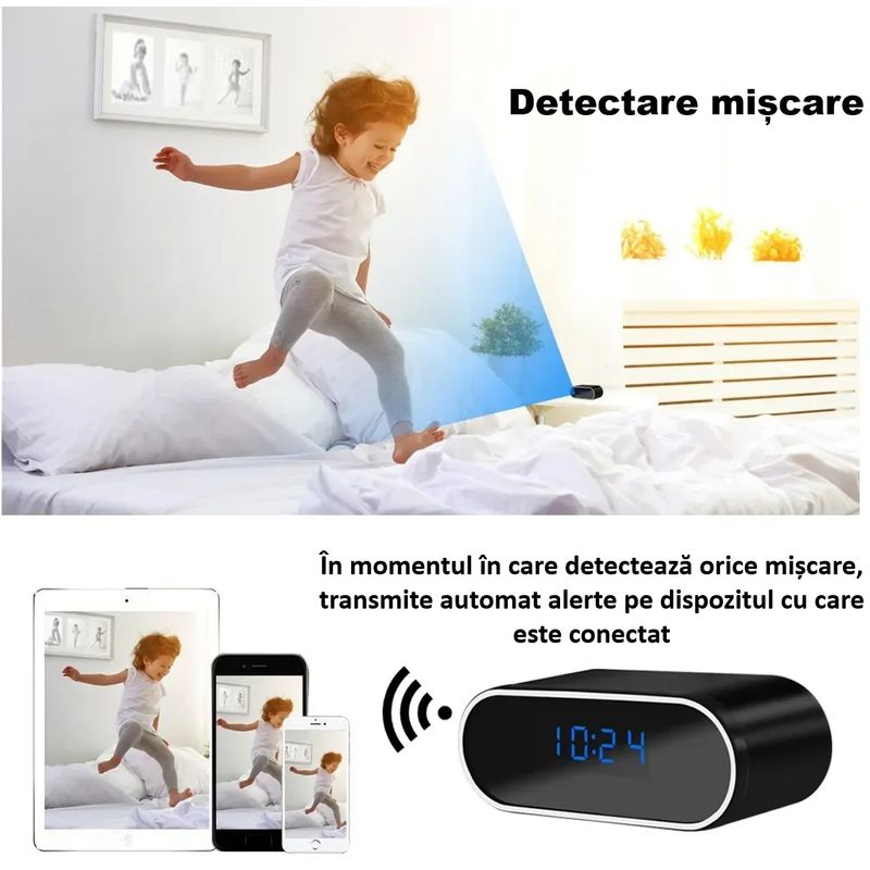 Laptop, Telefoane si Tablete - Wearables si gadgeturi - Gadgeturi - Dispozitive spionaj - Cameră spion ascunsă în ceas cu WiFi, Sinzo, Full HD 1080P, detectare mișcare, negru, inclus 32GB - Infinity.ro