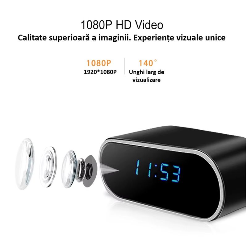Laptop, Telefoane si Tablete - Wearables si gadgeturi - Gadgeturi - Dispozitive spionaj - Cameră spion ascunsă în ceas cu WiFi, Sinzo, Full HD 1080P, detectare mișcare, negru, inclus 32GB - Infinity.ro