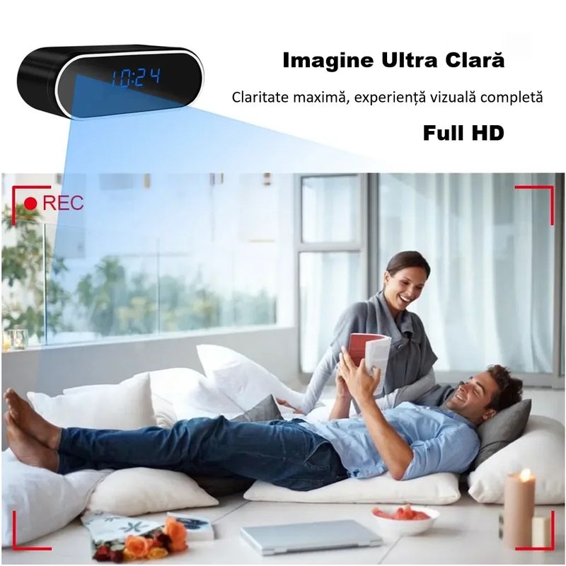 Laptop, Telefoane si Tablete - Wearables si gadgeturi - Gadgeturi - Dispozitive spionaj - Cameră spion ascunsă în ceas cu WiFi, Sinzo, Full HD 1080P, detectare mișcare, negru, inclus 32GB - Infinity.ro