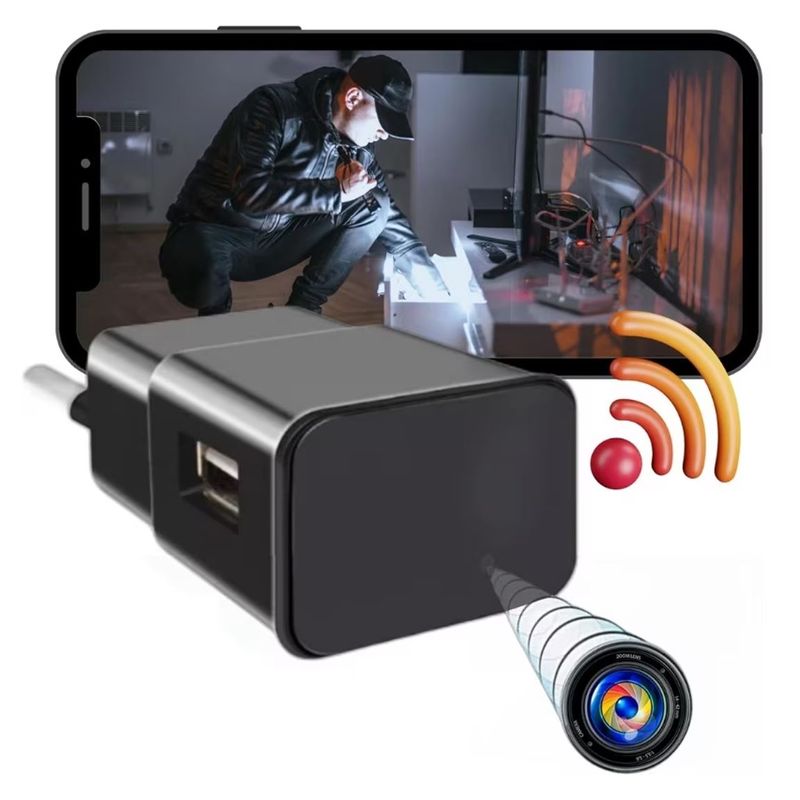 Laptop, Telefoane si Tablete - Wearables si gadgeturi - Gadgeturi - Dispozitive spionaj - Incarcator USB cu Camera Ascunsa Full HD 1080P, WIFI, Negru - Infinity.ro