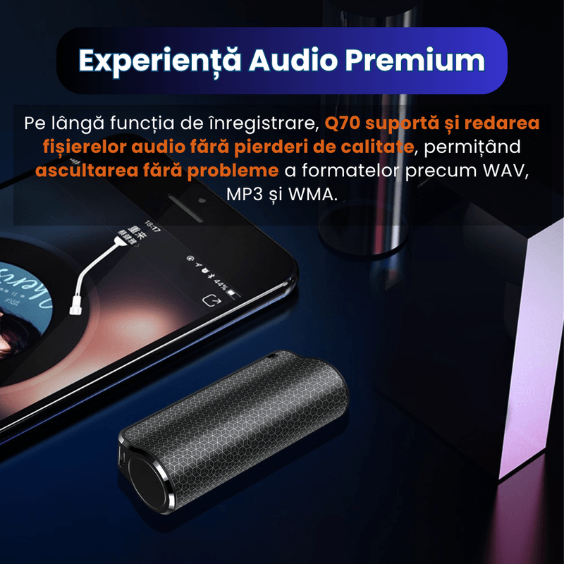 TV, Audio-Video si Foto - Portabile audio - Reportofoane - Reportofon Spion Profesional Q70, 16GB, Magnet Puternic, Negru - Infinity.ro