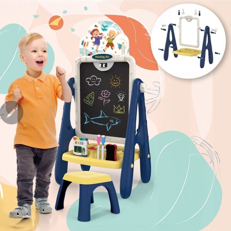 Jucarii, Copii si Bebe - Jucarii si jocuri - Jucarii & jocuri educative - Jocuri si jucarii educative - Tabla educativa magnetica 2 in 1 cu scaunel, e-Wantay, multicolor, 36, 5x25, 5x69 cm, set cu accesorii inclus - Infinity.ro