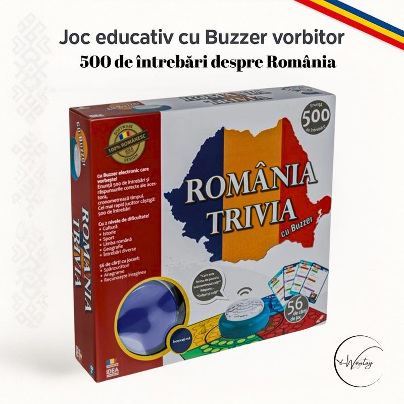 Jucarii, Copii si Bebe - Jucarii si jocuri - Jocuri si puzzle - Jocuri de societate - TRIVIA ROMANIA e-Wantay – Joc electronic cu Buzzer vorbitor, 500 intrebari, 2 niveluri, 56 carti, familie si prieteni - Infinity.ro