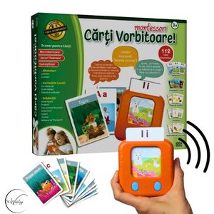 Joc educativ electronic Montessori, 112 carduri, scaner audio interactiv, multicolor, 3+ ani