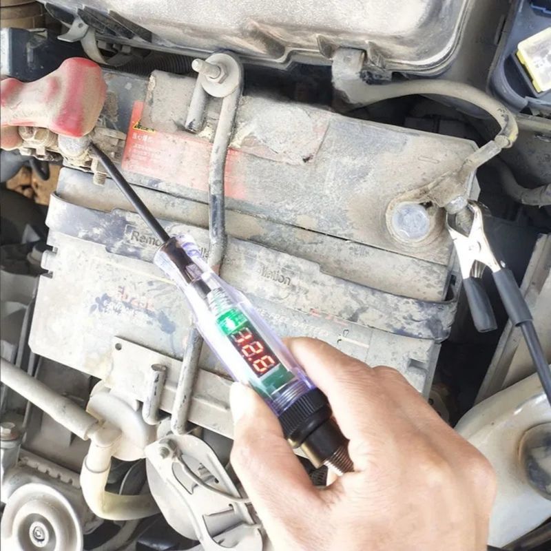 Auto si Moto - Reparatii si depanare - Scule auto - Testere si multimetre - Tester tensiune auto 6–24V DC cu afisaj digital, cablu spiralat rosu, sonda metalica subtire, clema crocodil - Infinity.ro