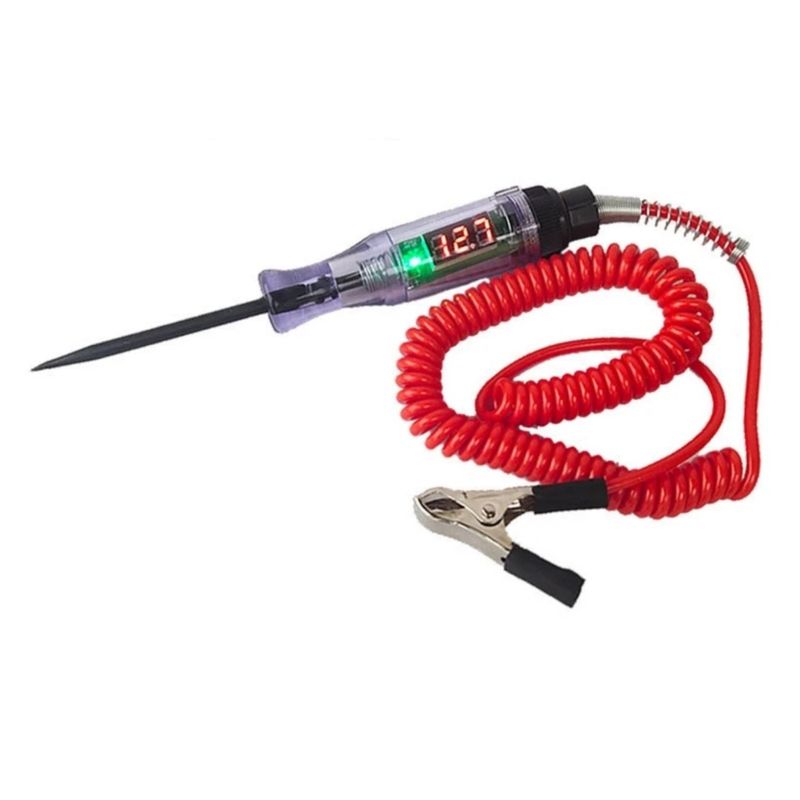 Auto si Moto - Reparatii si depanare - Scule auto - Testere si multimetre - Tester tensiune auto 6–24V DC cu afisaj digital, cablu spiralat rosu, sonda metalica subtire, clema crocodil - Infinity.ro