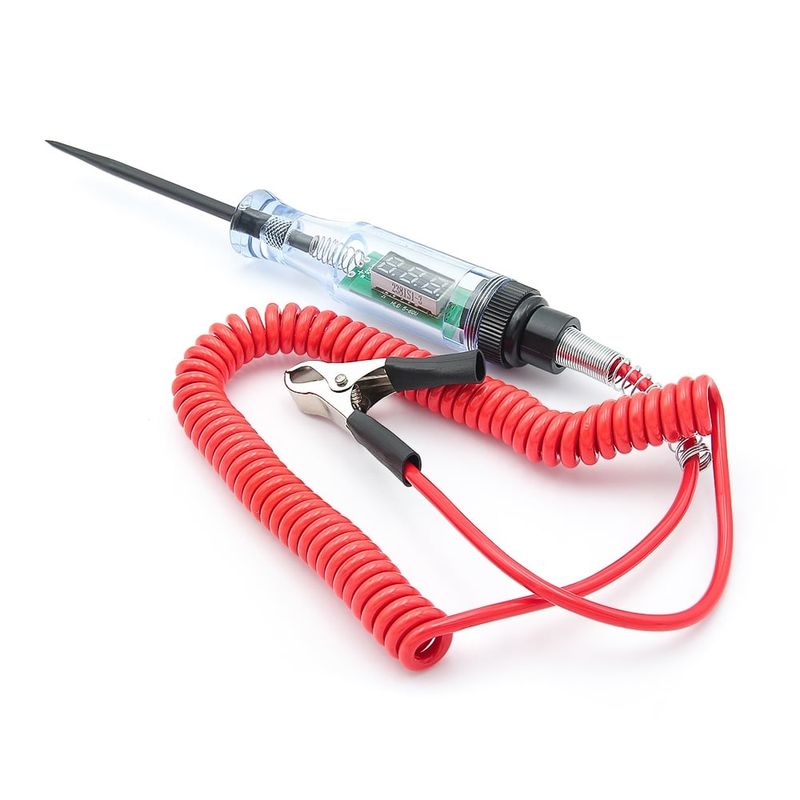 Auto si Moto - Reparatii si depanare - Scule auto - Testere si multimetre - Tester tensiune auto 6–24V DC cu afisaj digital, cablu spiralat rosu, sonda metalica subtire, clema crocodil - Infinity.ro