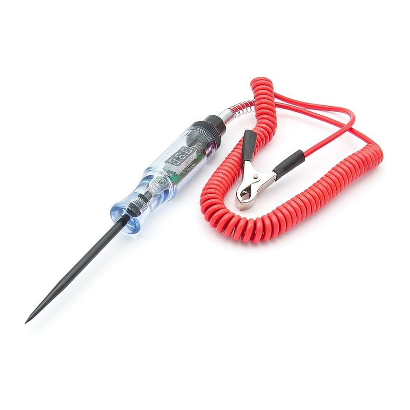 Auto si Moto - Reparatii si depanare - Scule auto - Testere si multimetre - Tester tensiune auto 6–24V DC cu afisaj digital, cablu spiralat rosu, sonda metalica subtire, clema crocodil - Infinity.ro