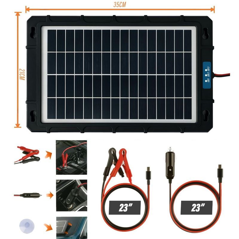 Auto si Moto - Reparatii si depanare - Redresoare - Incarcator solar auto Techstar 7.5W waterproof, pentru baterii 12V, panou portabil cu cleme crocodil, mufa bricheta - Infinity.ro