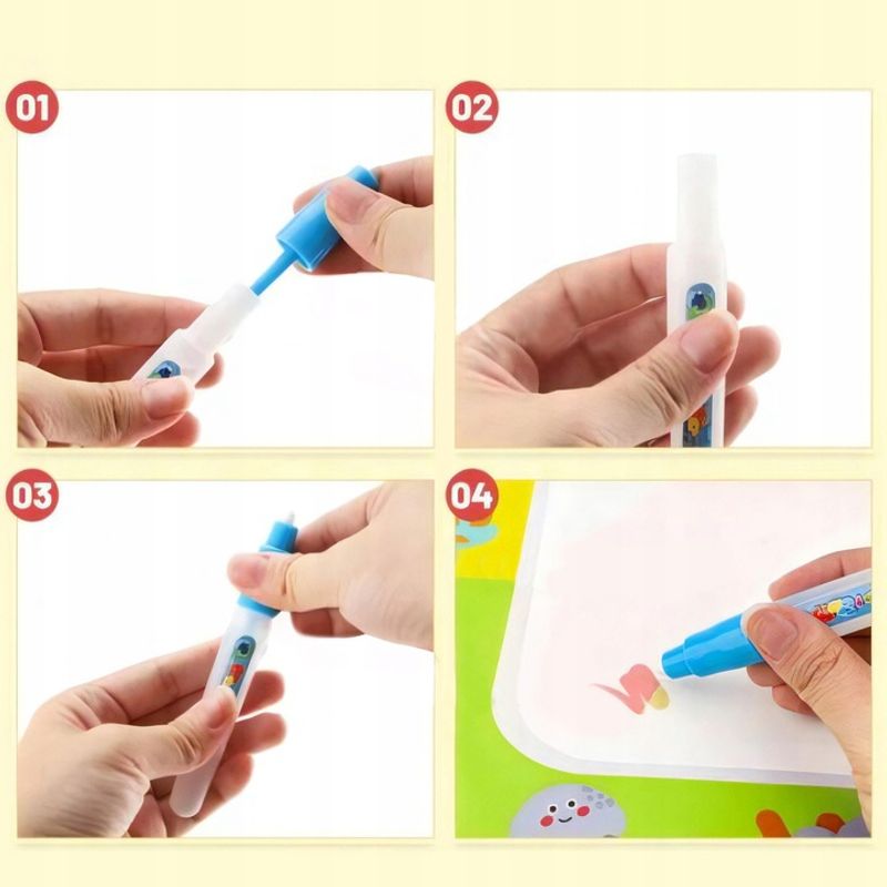 Jucarii, Copii si Bebe - Jucarii si jocuri - Jucarii & jocuri educative - Seturi pictura si desen - Covoras pentru pictura si desen cu apa NewEvo, 4 sabloane plus forme din spuma, 2 stilouri cu apa , 120x90 cm - Infinity.ro