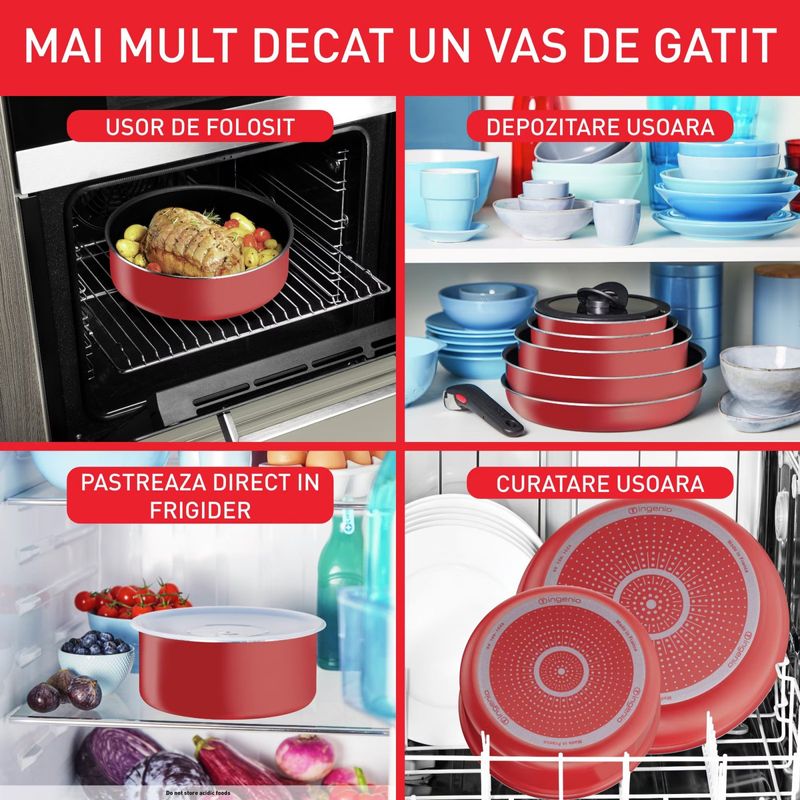Casa si Gradina - Bucatarie si vesela - Vase pentru gatit - Tigai si seturi - Set 10 piese Tefal Ingenio Easy Cook & Clean, invelis antiaderent Titanium, indicator temperatura Thermo-Signal - Infinity.ro