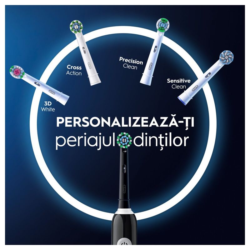 Ingrijire personala si Cosmetice - Igiena dentara - Periute de dinti electrice - Set 2x Periuta de dinti electrica Oral-B Pro 1, Curatare 3D, 1 program, 1 capat de periaj, Negru/Roz - Infinity.ro