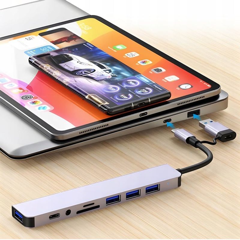 PC, gaming si accesorii - Retelistica - Hub-uri - Adaptor Hub USB-C 3.1 Multiport 8-in-2 NewEvo® - Infinity.ro