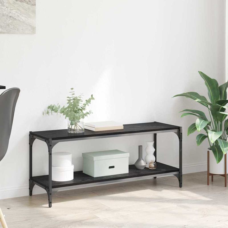 Casa si Gradina - Mobilier - Biblioteci si rafturi - Biblioteci - Cabinet TV Stejar Negru 100x33x41cm Lemn Ingineresc si Fier - Infinity.ro