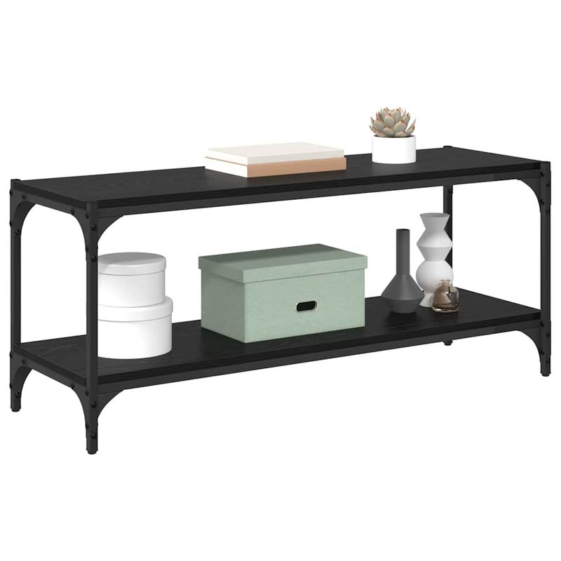 Casa si Gradina - Mobilier - Biblioteci si rafturi - Biblioteci - Cabinet TV Stejar Negru 100x33x41cm Lemn Ingineresc si Fier - Infinity.ro