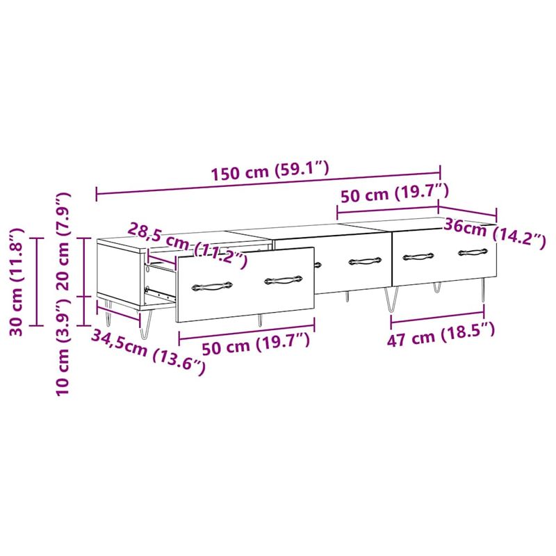 Casa si Gradina - Mobilier - Comode si corpuri - Comode - Cabinet TV stejar artizanal 150 x 36 x 30 cm Lemn compozit - Infinity.ro