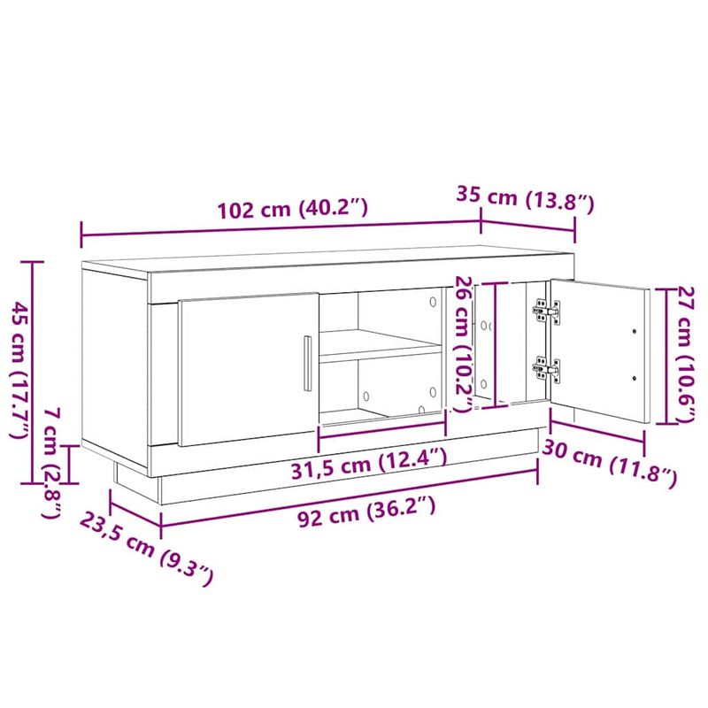 Casa si Gradina - Mobilier - Comode si corpuri - Comode - Cabinet TV Stejar Artizanal 102 x 35 x 45 cm Lemn compozit - Infinity.ro