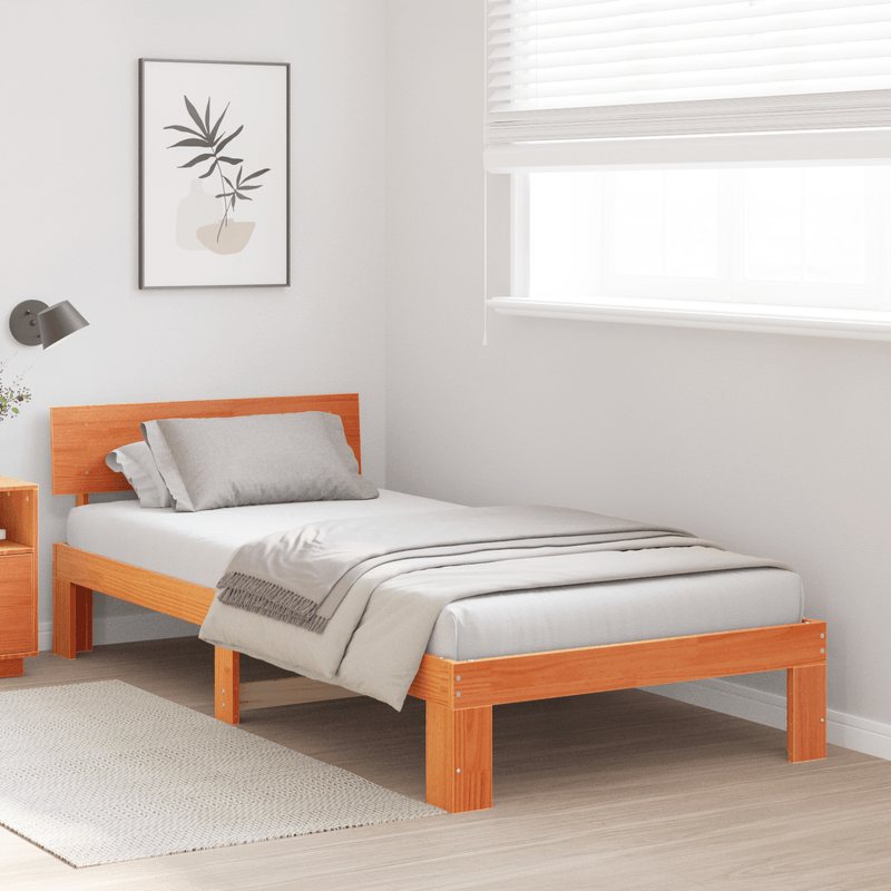 Casa si Gradina - Mobilier - Paturi si accesorii - Paturi - Cadru de pat cu headboard maro cerat 80x200 cm lemn masiv de pin - Infinity.ro