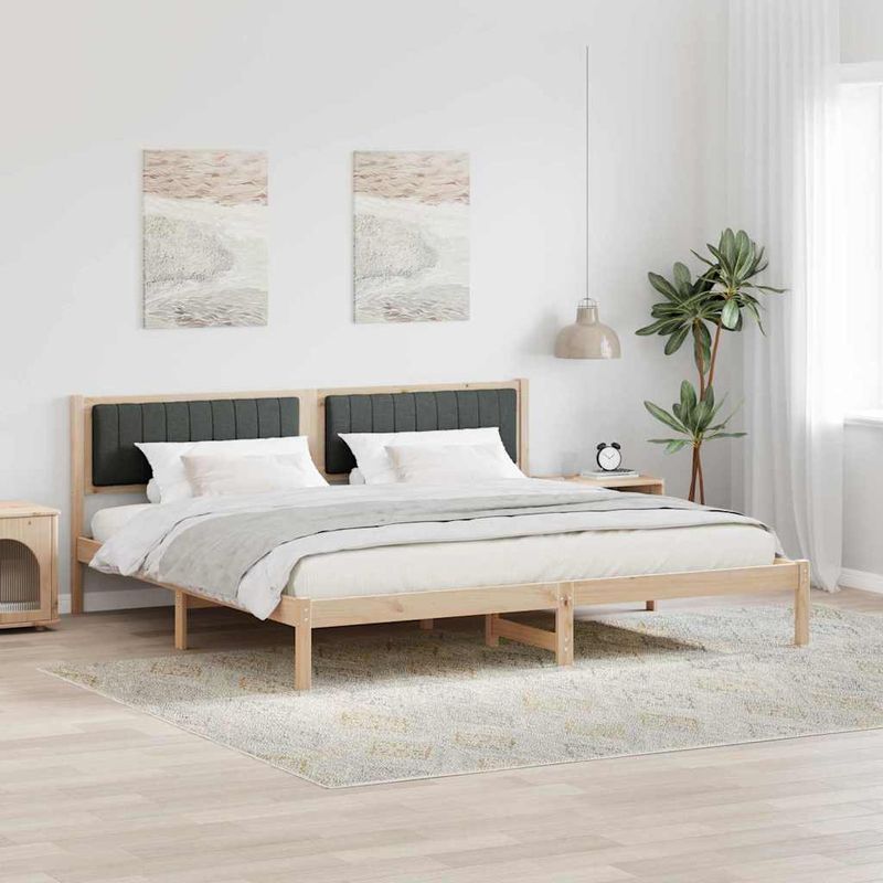 Casa si Gradina - Mobilier - Paturi si accesorii - Paturi - Cadru de pat cu headboard Gri inchis 200 x 200 cm tesatura - Infinity.ro