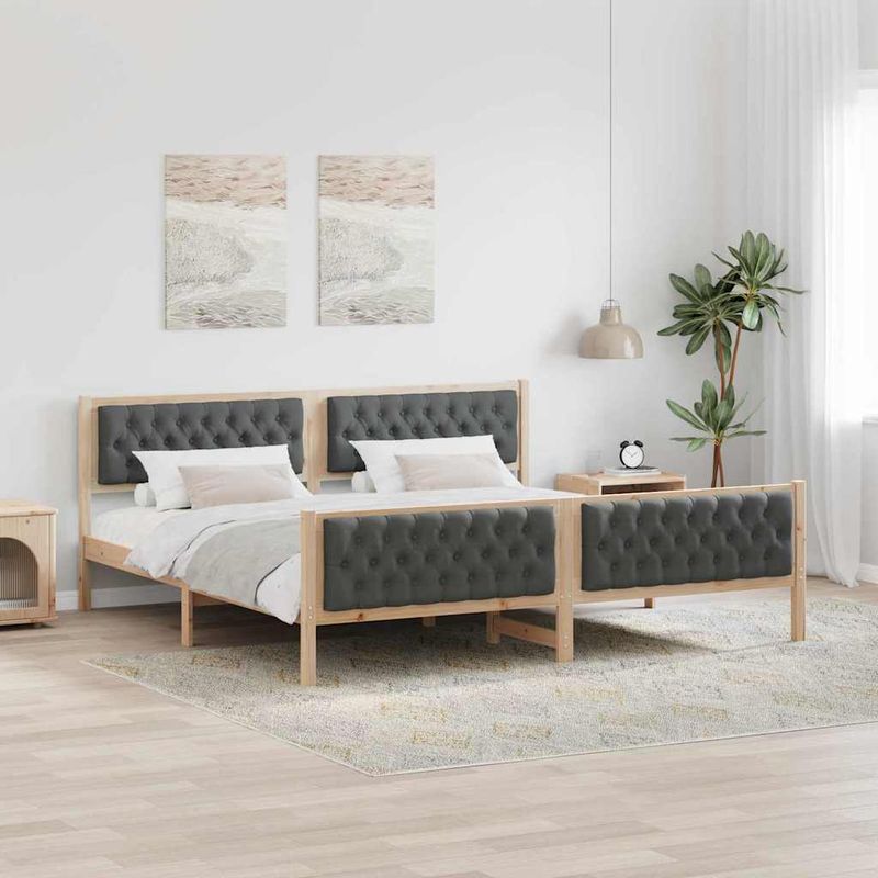 Casa si Gradina - Mobilier - Paturi si accesorii - Paturi - Cadru de pat cu headboard Gri inchis 200 x 200 cm tesatura - Infinity.ro