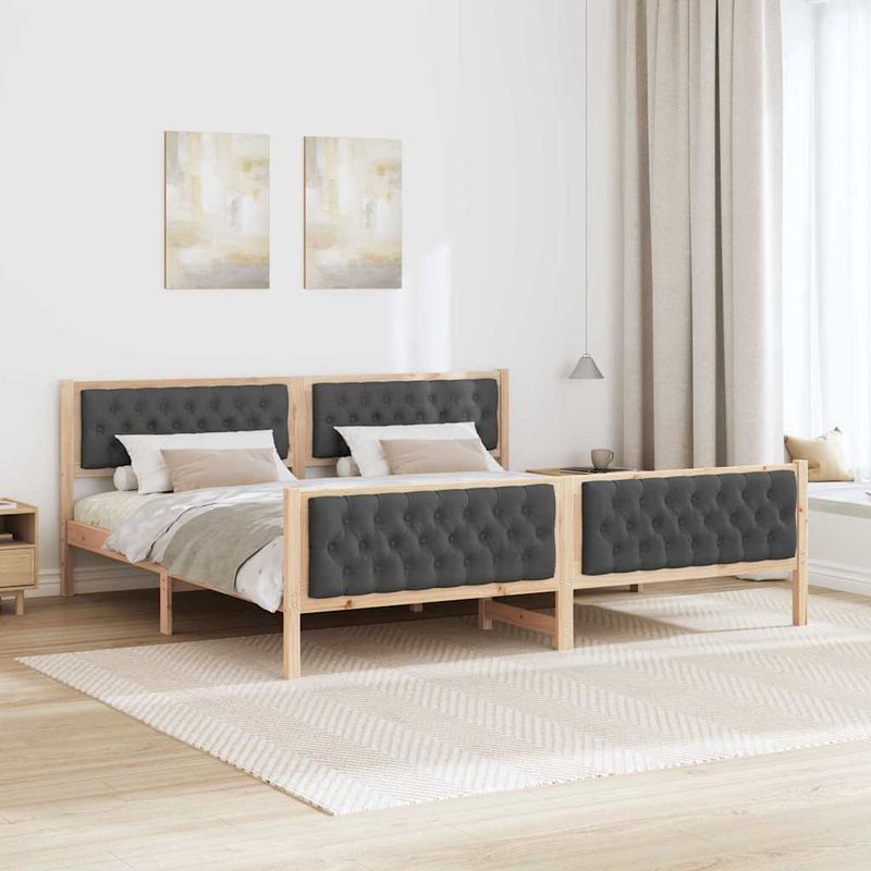 Casa si Gradina - Mobilier - Paturi si accesorii - Paturi - Cadru de pat cu headboard Gri inchis 200 x 200 cm tesatura - Infinity.ro
