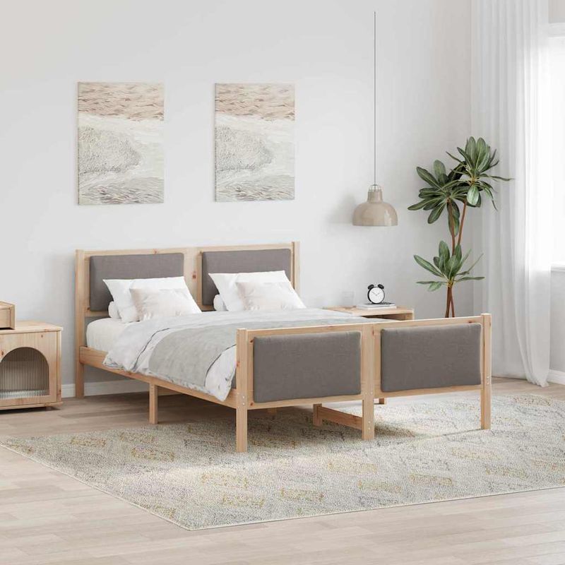 Casa si Gradina - Mobilier - Paturi si accesorii - Paturi - Cadru de pat cu headboard Gri taupe 135 x 190 cm tesatura - Infinity.ro